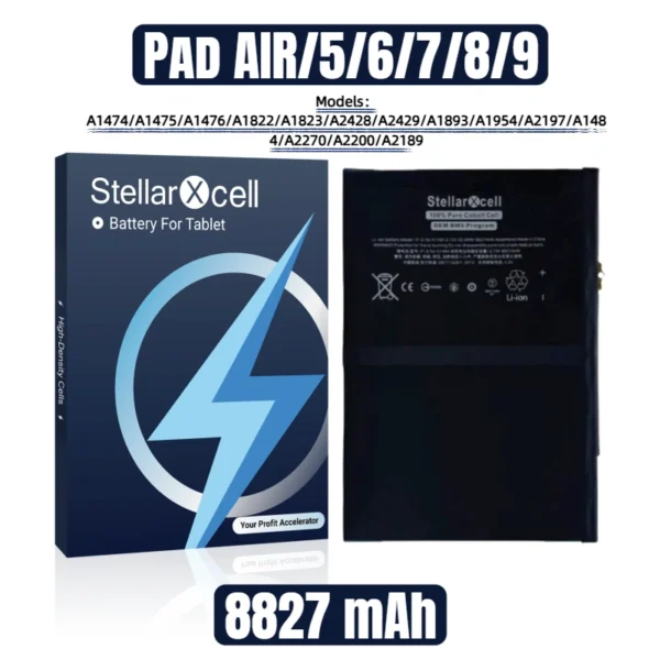 StellarXcell PAD Battery For iPad Air 1 / iPad 5 (2017) / iPad 6 (2018) / iPad 7 (2019) / iPad 8 (2020) / iPad 9 (2021)