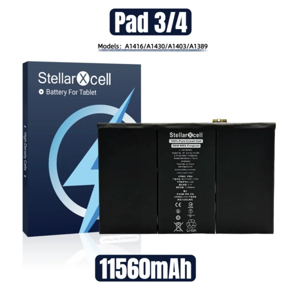 StellarXcell PAD Battery For IPad 3/PAD4/A1416/A1430/A1403/A1389